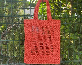 Red Crochet Tote Bag – Handmade Summer Shoulder Handbag