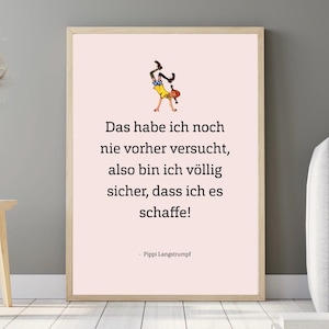 Póster de Pippi Calzaslargas con cita rosa/azul/blanco – Descarga digital | Decoración de habitaciones infantiles | Carteles infantiles | Cita alentadora