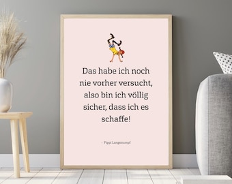 Pippi Longstocking Poster Quote Pink/Blue/White – Digital Download | Nursery Decor | Children's Poster | Encouraging Quote