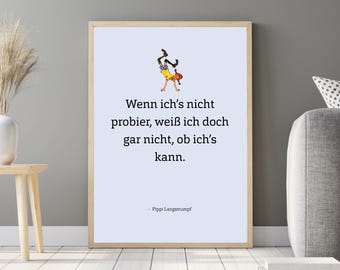 Pippi Longstocking Poster Quote Pink/Blue/White – Digital Download | Nursery Decor | Children's Poster | Encouraging Quote