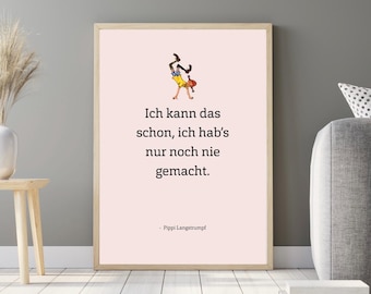 Pippi Longstocking Poster Quote Pink/Blue/White – Digital Download | Nursery Decor | Children's Poster | Encouraging Quote