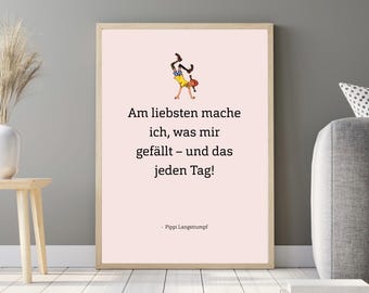 Pippi Longstocking Poster Quote Pink/Blue/White – Digital Download | Nursery Decor | Children's Poster | Encouraging Quote