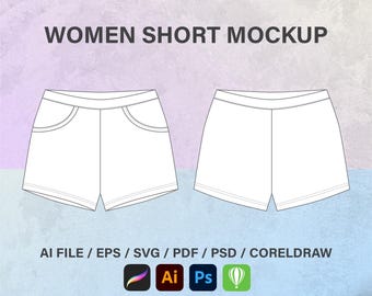Women Short,Technical Sketch Shorts, Pants Design Template, Elastic Shorts Vector, Illustration of fashion, Flat Drawing, Streetwear Mockup