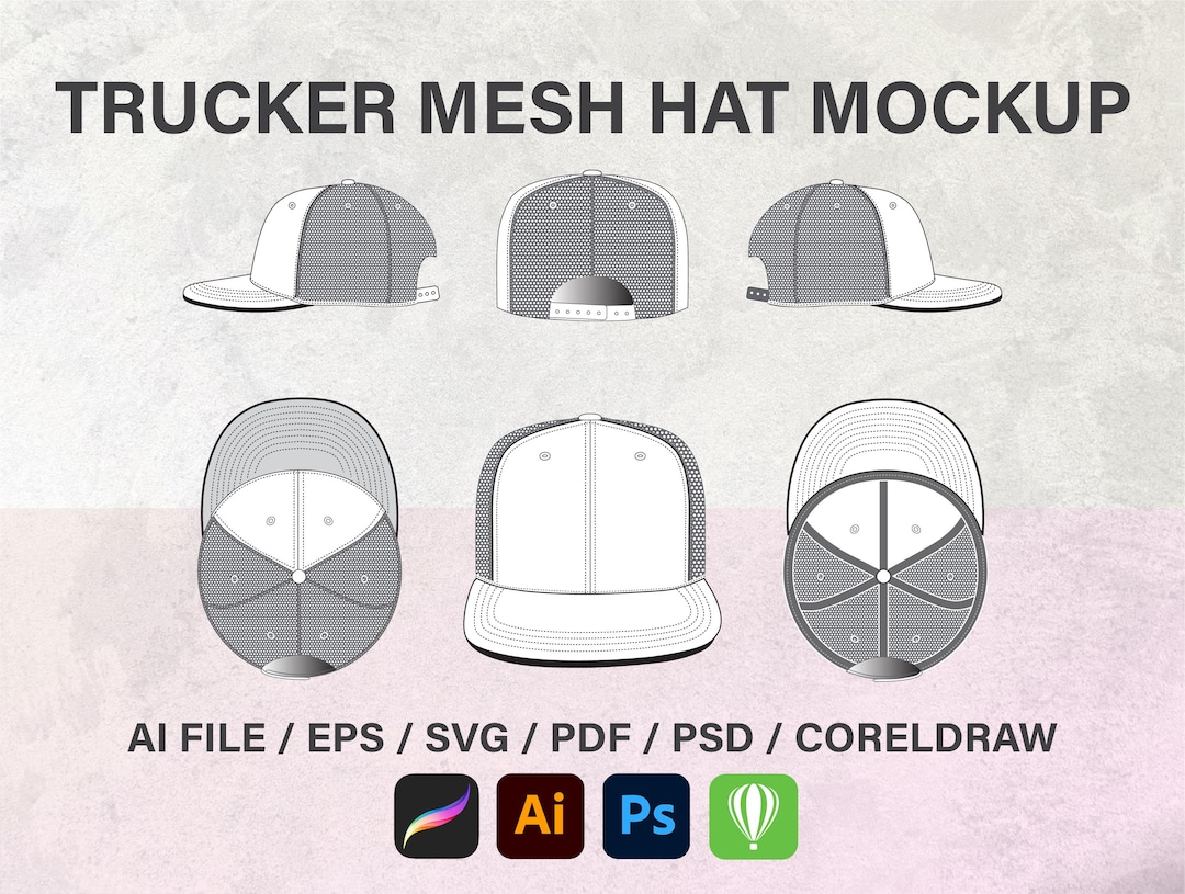 Trucker Mesh Cap Template Vector, Flat Illustration Mockup, Streetwear ...