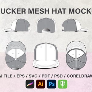 Trucker Mesh Cap Template Vector, Flat Illustration Mockup, Streetwear, Hat Mockup, Sketch