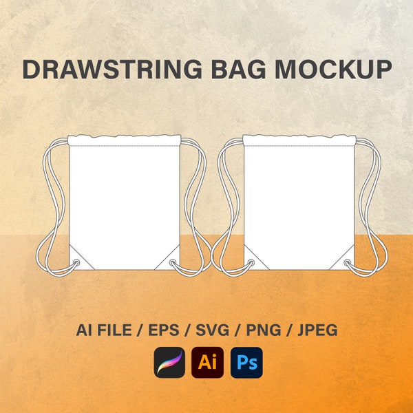 Drawstring bag, Vector Bag Mockup, Technical Drawing, Fashion Bag, Flat Sketch, Flat Illustration, SVG, Tech Packs, Flat Templates