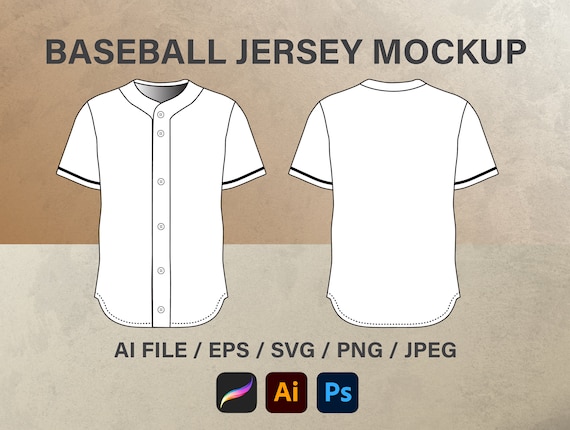 Baseball Jersey Full Button Mock up Template Flat Sketch