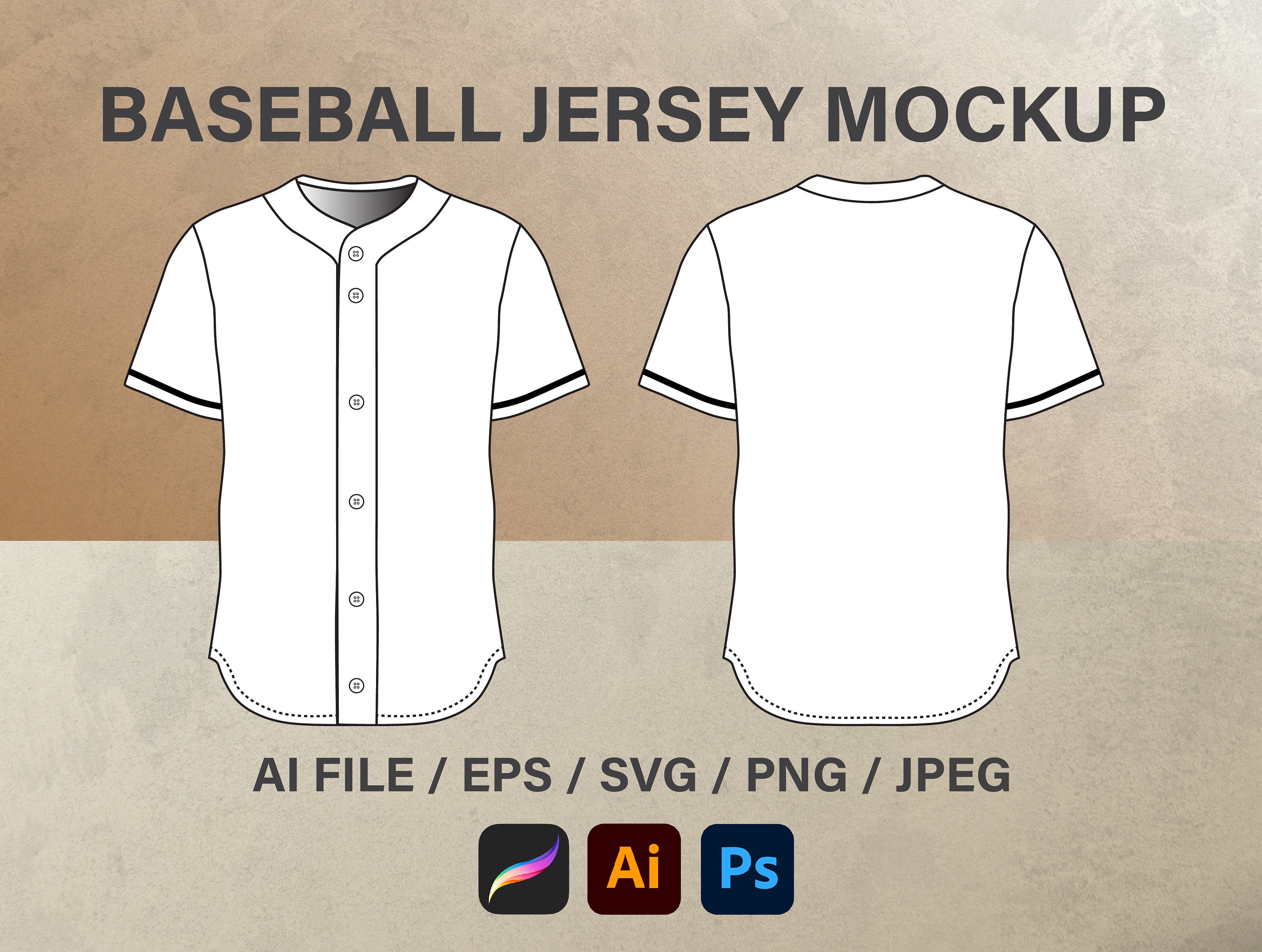 Baseball Jersey Full Button Mock up Template Flat Sketch 