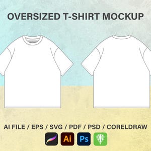 Oversize T-shirt Technical Fashion Illustration, Teck Pack, Vector Mockup, Flat template, Flat Sketch, Streetwear, Drawing templates, CAD