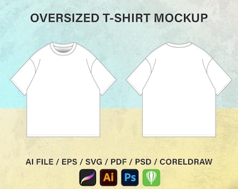 オーバーサイズ T シャツ テクニカル ファッション イラスト、テック パック、ベクター モックアップ、フラット テンプレート、フラット スケッチ、ストリートウェア、描画テンプレート、CAD