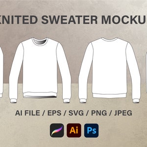 Sweater Streetwear Mockup Vector Template Tech Pack Custom Blank Fashion Clothing Design Illustrator Procreate svg PNG Download, Flat Sketch