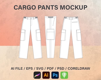 Cargobroek rechte pijpen platte schets technische tekening illustratie blanco streetwear mock-up, mockup sjabloon voor ontwerp en technische pakketten CAD