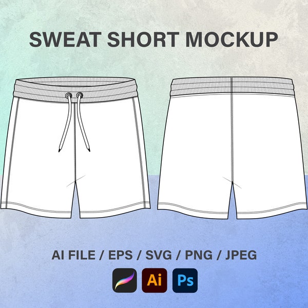 Boy Sweat Shorts, Vector Short Mockup, Short Technical Drawing, Fashion, Flat Sketch, Flat Illustration, SVG, Tech Packs, Flat Templates