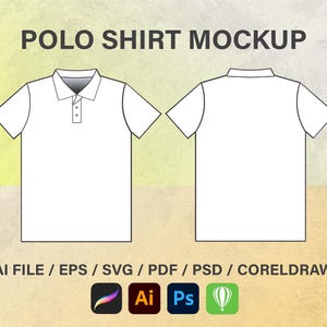 Polo Shirt Mockup, Vector Illustrator Mockup, Procreate Template, Clothing Template Custom Design Sketch Tech Pack