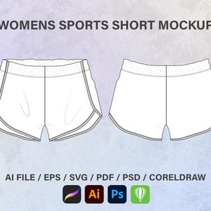 Womens Sports Short, Summer Shorts, Fashion Flat Sketch Vector illustration, Technical Drawings, Flat templates, Digital Download, SVG,
