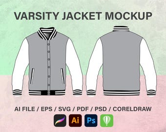 Varsity Jacket, mode platte sjablonen, technische tekeningen, mode CAD-ontwerpen, Fflat-schets, mode platte schets, technische tekeningen