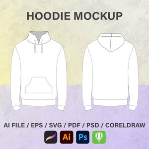 Vector Hoodie Template Sweatshirt Mockup Vector Tech Pack Illustrator Template  Mockup Clothing Flat Drawing Sketch, Flat Sketch