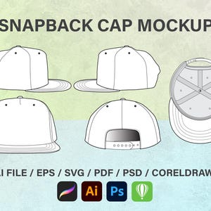 Snapback-keps, streetwear-vektor - Tech Pack-hattmodell - Illustrator-mall - tom keps - platt skiss