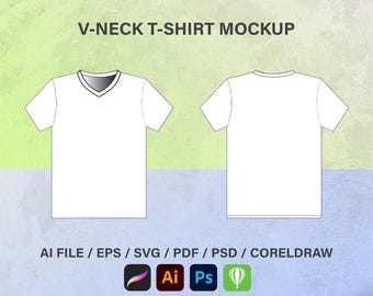 Maqueta de camiseta con cuello en V, plantilla vectorial de ropa urbana, dibujo plano en blanco SVG, boceto plano