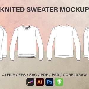 Sweater Streetwear Mockup Vector Template Tech Pack Custom Blank Fashion Clothing Design Illustrator Procreate svg PNG Download, Flat Sketch