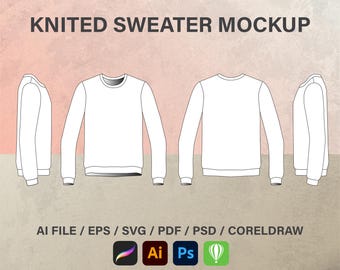 Sweater Streetwear Mockup Vector Template Tech Pack Custom Blank Fashion Clothing Design Illustrator Procreate svg PNG Download, Flat Sketch