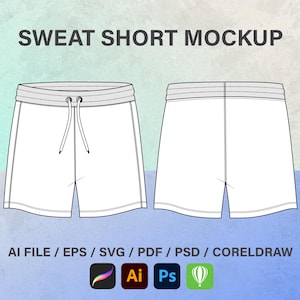 Boy Sweat Shorts, Vector Short Mockup, Short Technical Drawing, Fashion, Flat Sketch, Flat Illustration, SVG, Tech Packs, Flat Templates