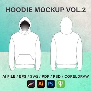 Vector Hoodie Volume 2 - Template Sweatshirt - Tech Pack - Illustrator Template - Mockup Clothing Flat Drawing Sketch
