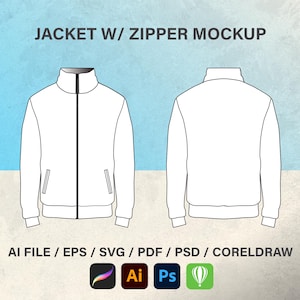 Vector Jacket Template Sweatshirt Mockup Vector Tech Pack Illustrator Template Mockup Clothing Flat Drawing Sketch, Flat Sketch