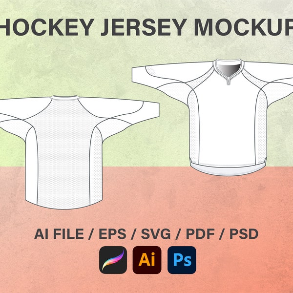 Hockey Jersey Tech Pack,SoccerJersey Vector Mockup Footbaall Jersey Template Pack Illustrator ,Procreate Mockup Blank T Shirt Flat Sketch