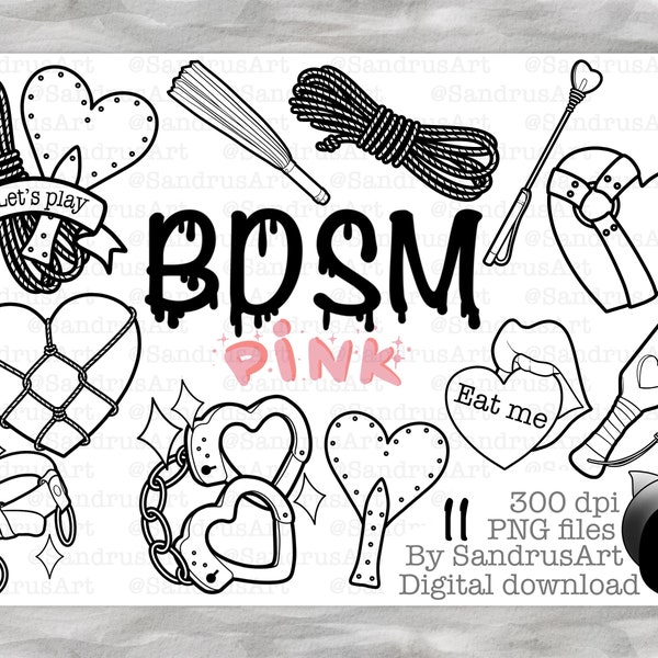 BDSM pink - lineart pack - png elements with transparent background - sticker making and digital planning, journaling, FETISH