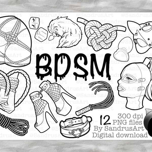 BDSM - lineart pack - png elements with transparent background - sticker making and digital planning, journaling, FETISH