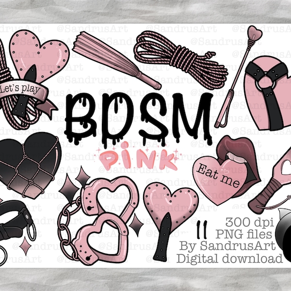 BDSM pink - clipart pack - printable digital download, PNG for digital journaling, sticker making and digital planning, journaling, FETISH