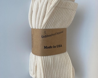Ungebleichte Bio-Socken 3er Pack Ungefärbte 98% Baumwolle Made in USA