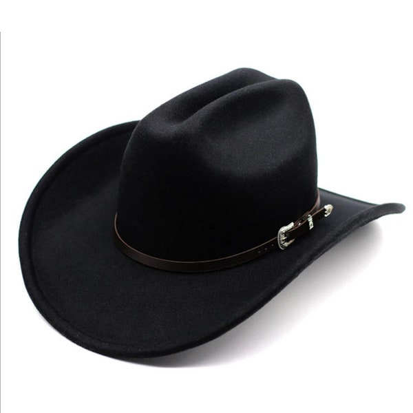 Chapeau de cowboy noir à large bord, chapeau Duster de couleur unie, chapeau de hors-la-loi, vieux chapeau de cowboy occidental, accessoire de gentleman, chapeau de shérif de ville