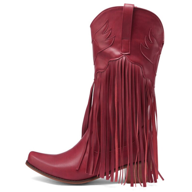 PU Leather Mid Calf Cowgirl Boots Square Heel Western Boots Etsy