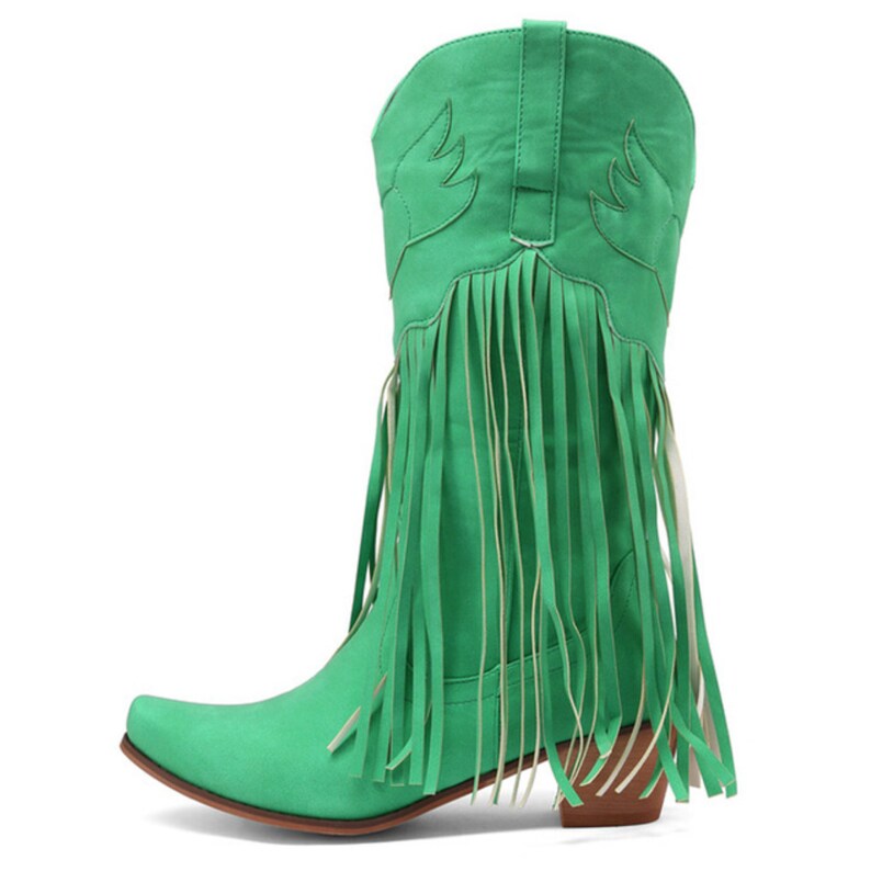 PU Leather Mid Calf Cowgirl Boots Square Heel Western Boots Etsy