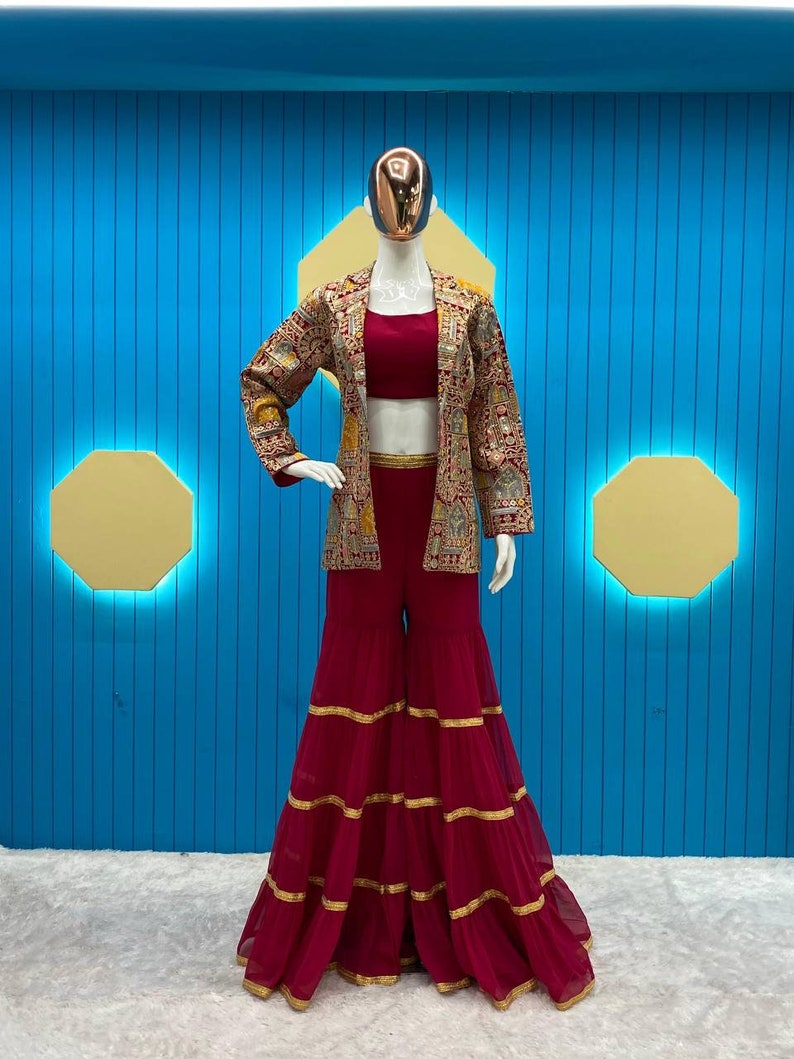 Designer Fancy Style Blazer/koti, Tube Choli With Heavy Flair Sharara ...