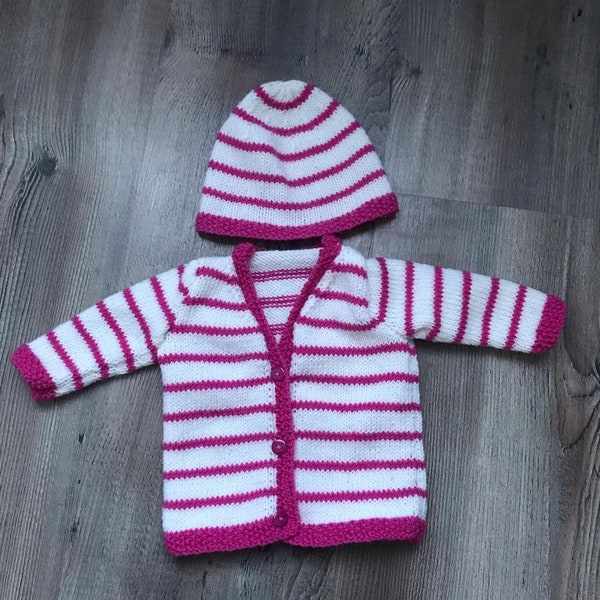 Ensemble gilet et bonnet naissance