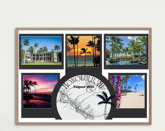 Custom Photo Collage Landscape, Travel Memories Gift, For Couples Honeymoon Gifts, Family Vacation Map Present, Personalized Photograph Gift