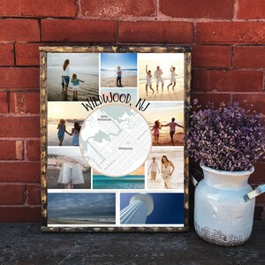 Vacation Map Photo Collage Portrait, Wildwood, NJ Travel Memories Gift, For Couples Honeymoon Gifts, Family Vacation, Photograph Present