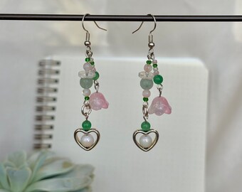 Pendientes de jardín de fresa rosa - Y2K Coquette Cottagecore Pendientes de cuentas de vidrio Regalo para ella