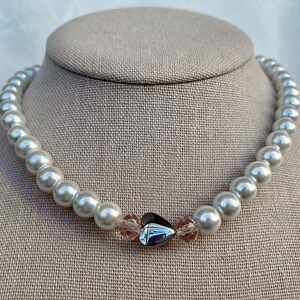 Pearl Pink Necklace - Y2K Coquette Heart Necklace Glass Handmade Beaded Pearl Choker Gift For Her