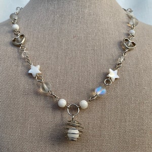 Handmade Silver Star Pearl Charm Necklace - Y2K Grunge Necklace Glass Beaded Necklace Gift For Her