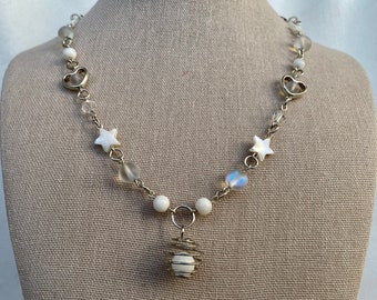 Collar de encanto de perla de estrella de plata hecho a mano - collar grunge Y2K collar de cuentas de vidrio regalo para ella