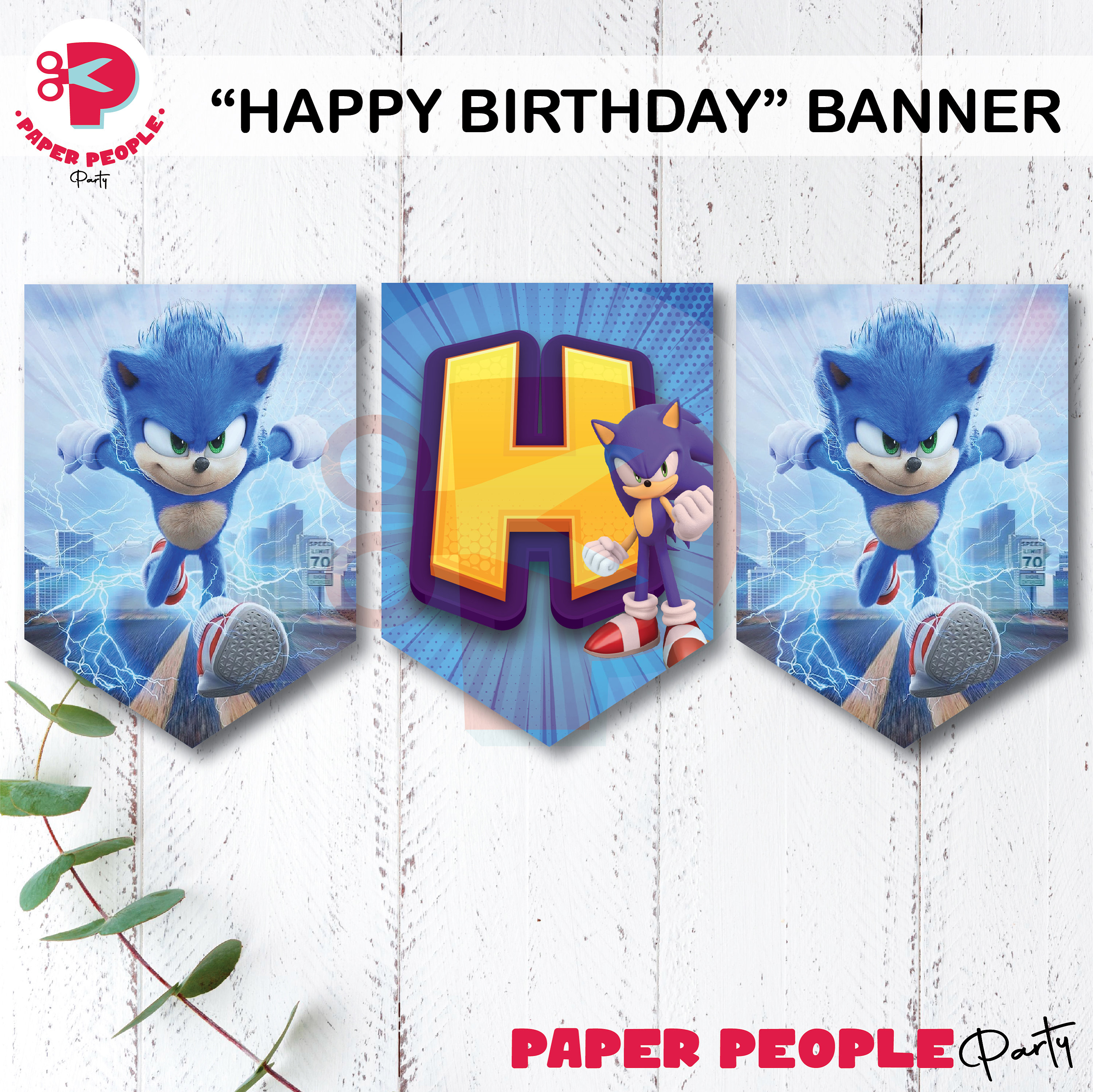Sonic Birthday Banner, Sonic Party Banner, Happy Birthday Bunting ...