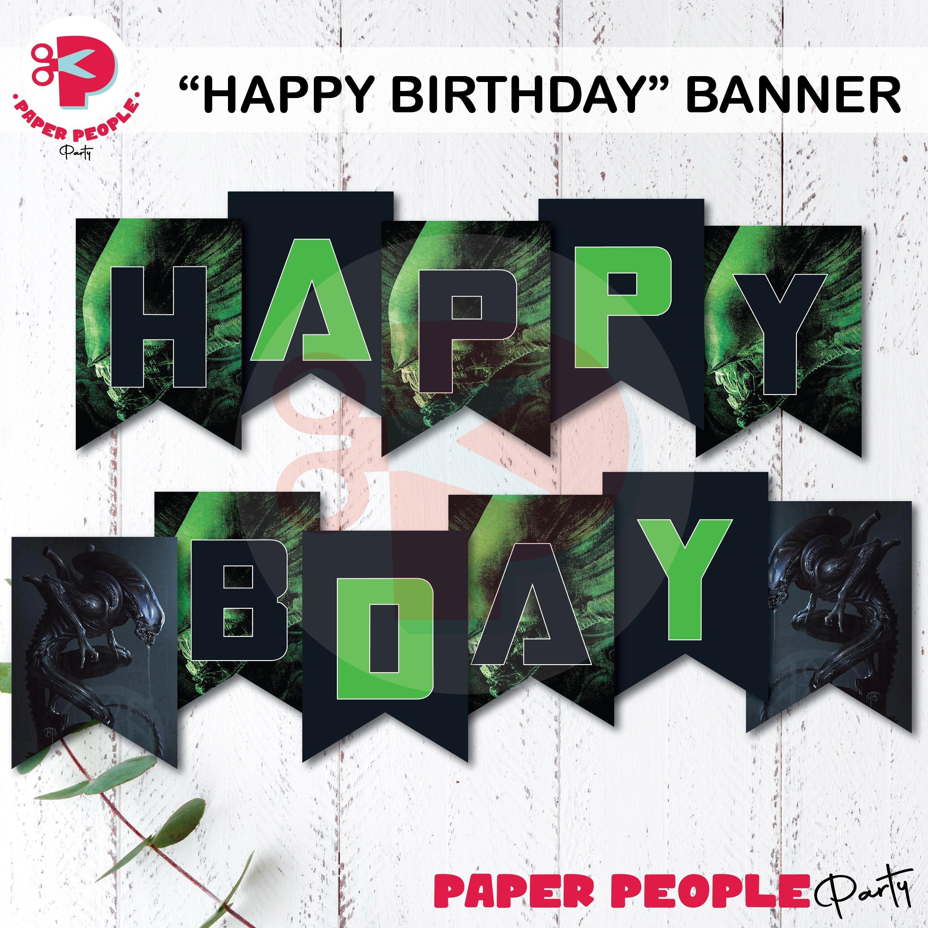 Alien Movie Birthday Banner, Aliens Xenomorph Birthday Banner, Party