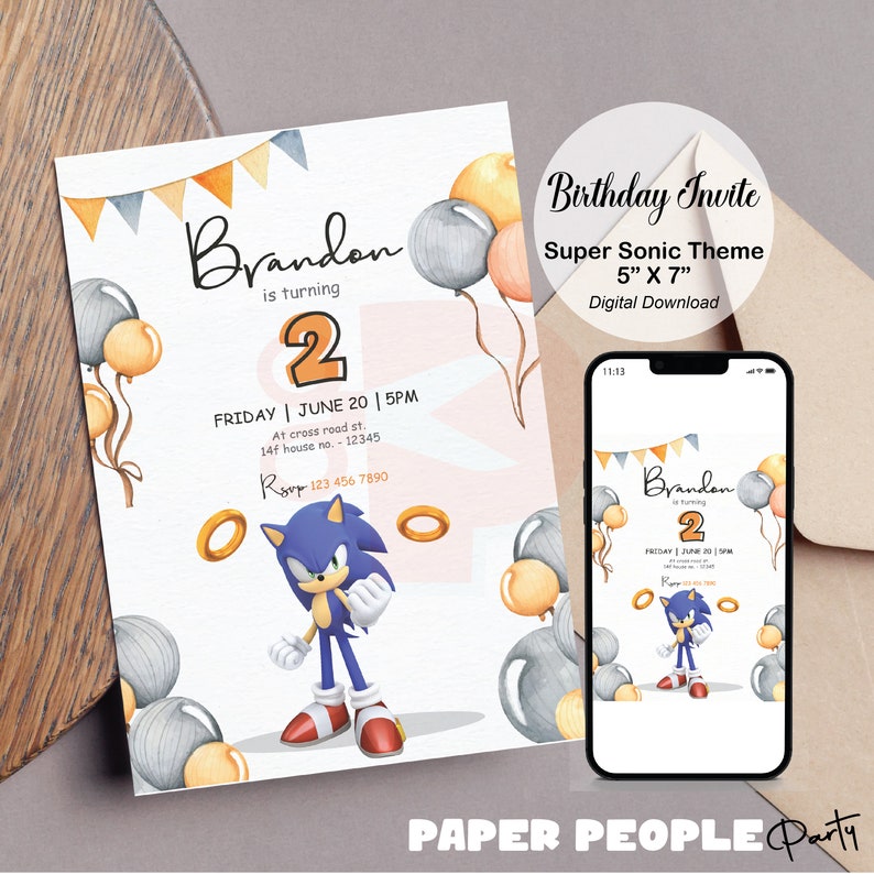 Sonic Modern Birthday Invite, Sonic Modern Party Invite, Happy Birthday ...