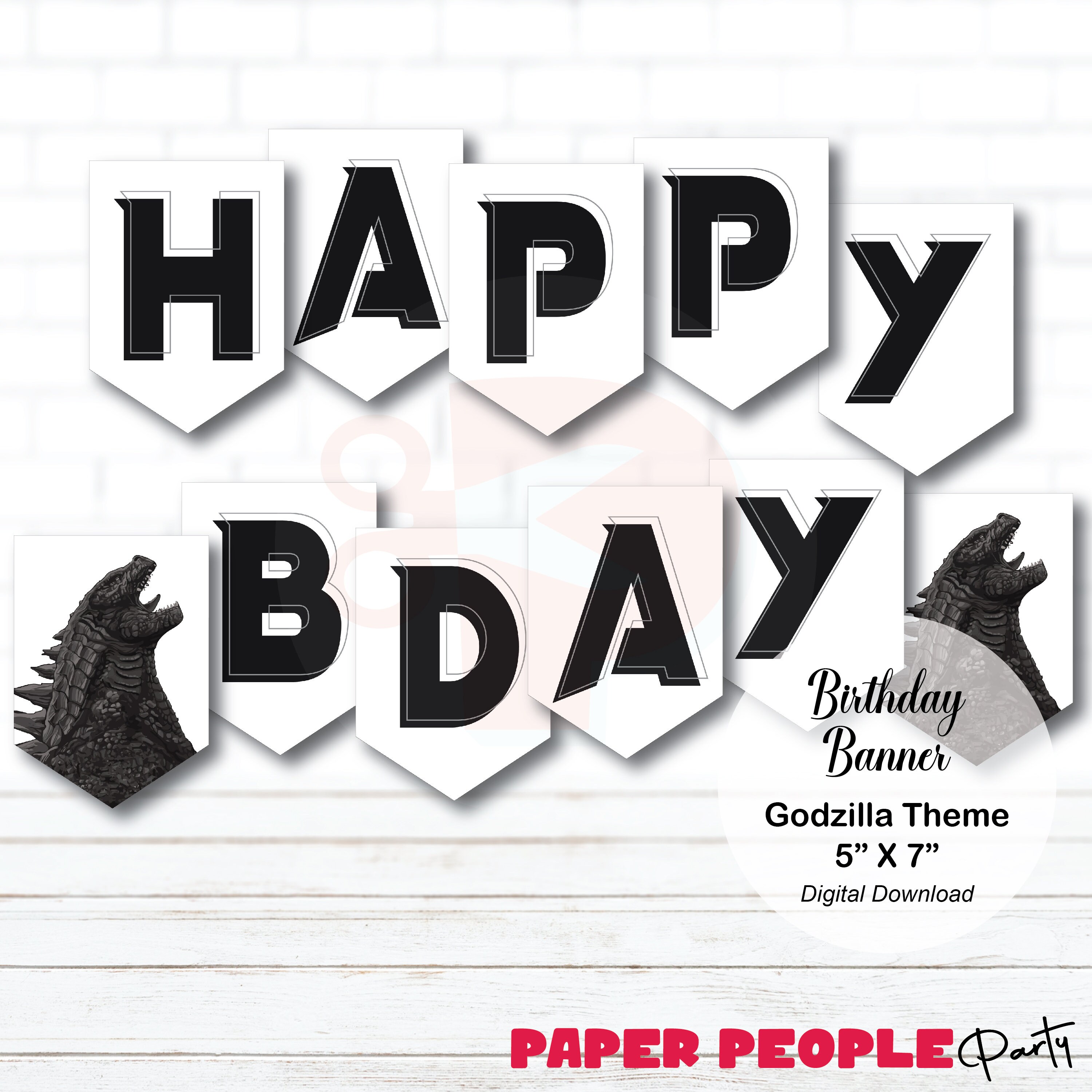 Godzilla Movie Banner, Godzilla Birthday Banner, Black and White Banner ...