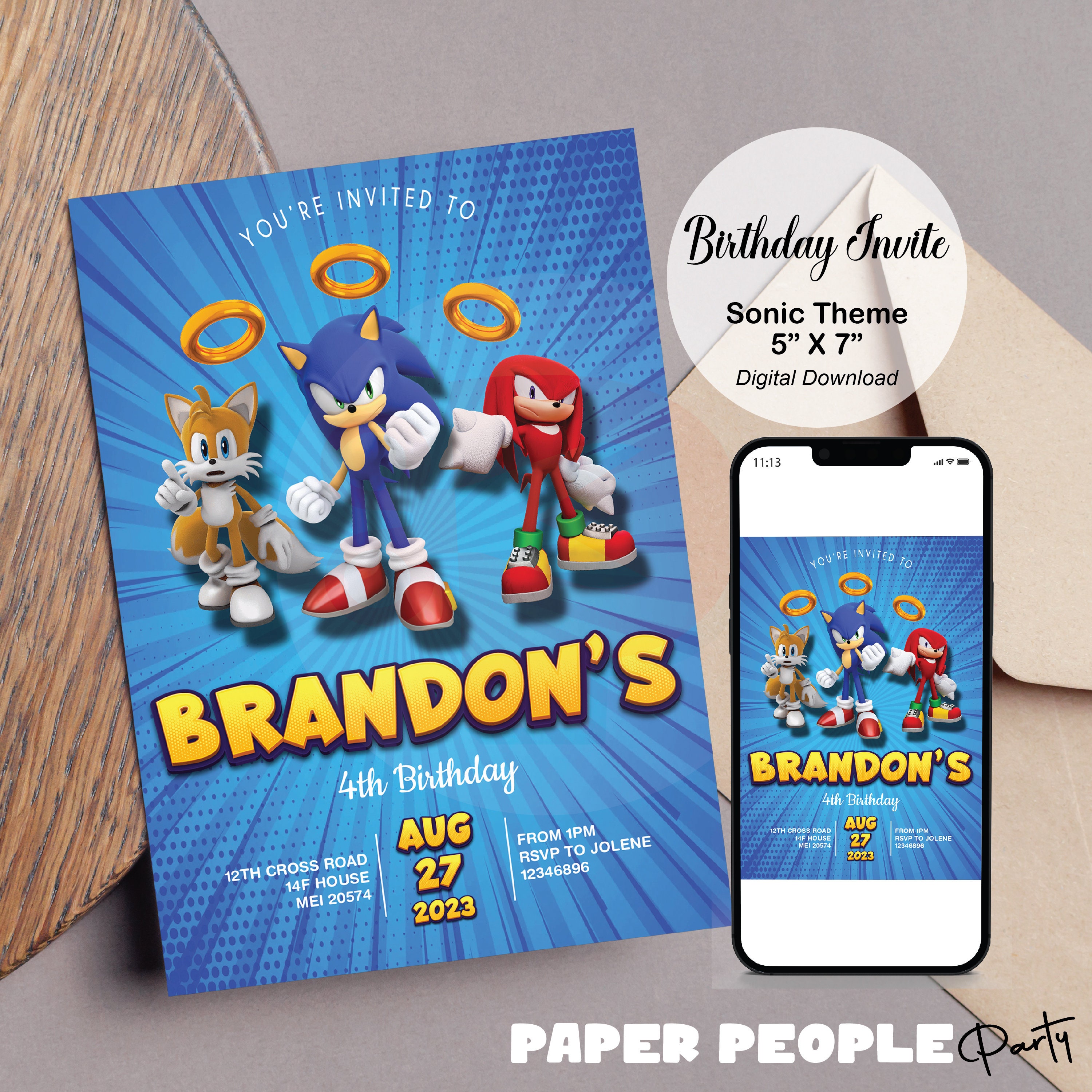 Sonic Birthday Invite, Sonic Party Invite, Happy Birthday Invite ...