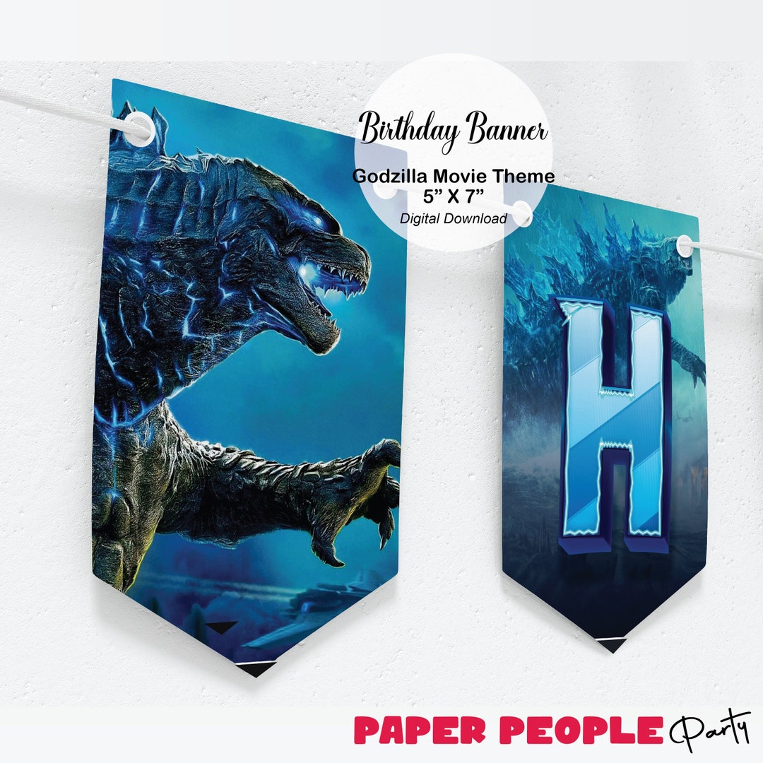 Godzilla Movie Birthday Banner, Godzilla Birthday Banner, Blue Banner ...
